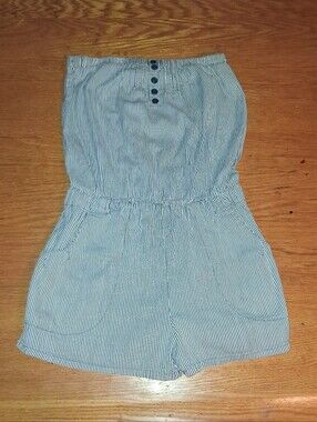 Mossimo Supply Co. Blue and White Striped High-Waist Romper